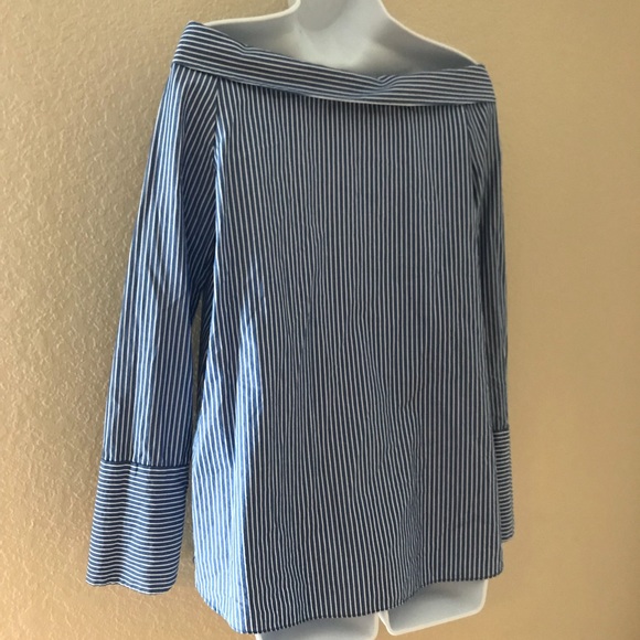 Zara blue white stripe off shoulder button down XS - Picture 6 of 6